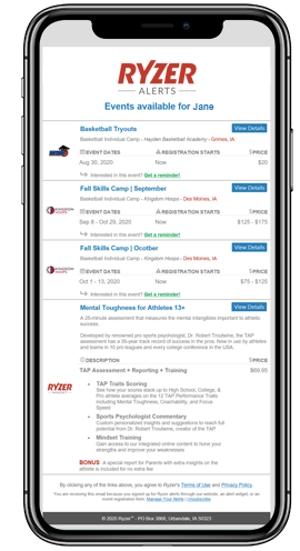 Device showing an email alert